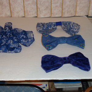 Four Blue Attractive Hair-Bows, one stretchy, three clip style